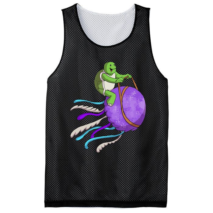 Funny Turtle Riding Jellyfish Sea Turtle, Hawaii Mesh Reversible Basketball Jersey Tank