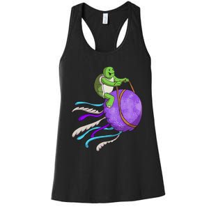 Funny Turtle Riding Jellyfish Sea Turtle, Hawaii Women's Racerback Tank