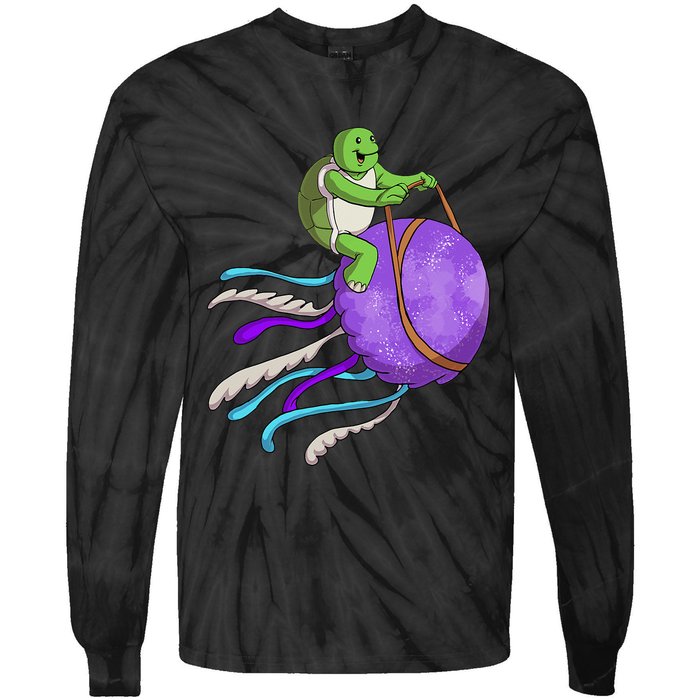 Funny Turtle Riding Jellyfish Sea Turtle, Hawaii Tie-Dye Long Sleeve Shirt