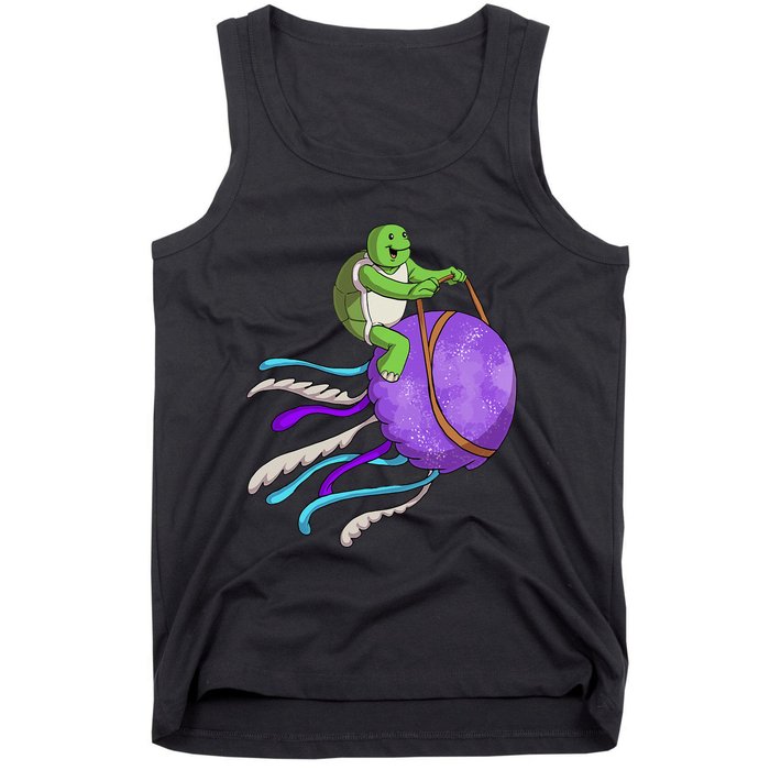 Funny Turtle Riding Jellyfish Sea Turtle, Hawaii Tank Top