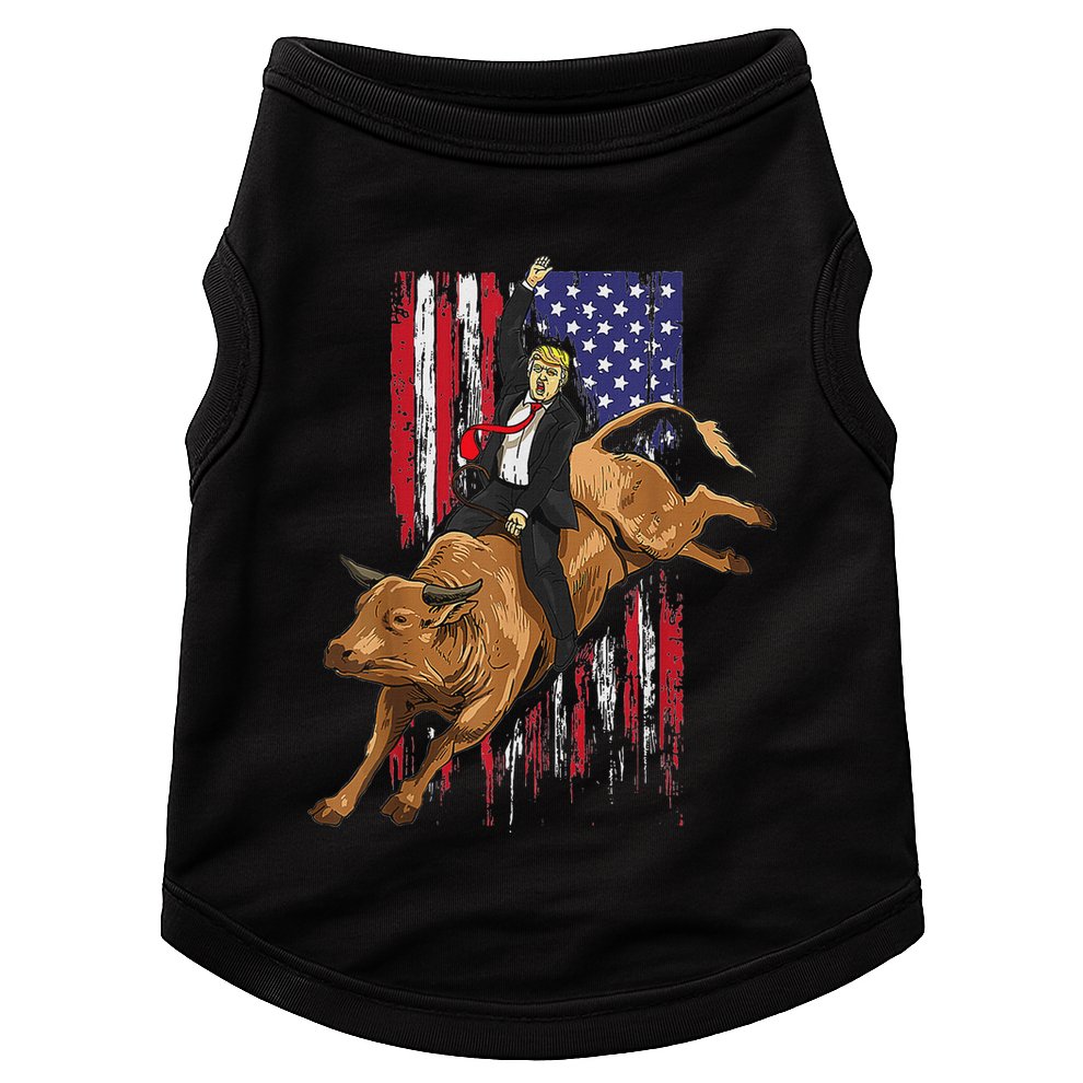 Funny Trump Rodeo Bull Rider Patriotic American Flag Trump Doggie Tank