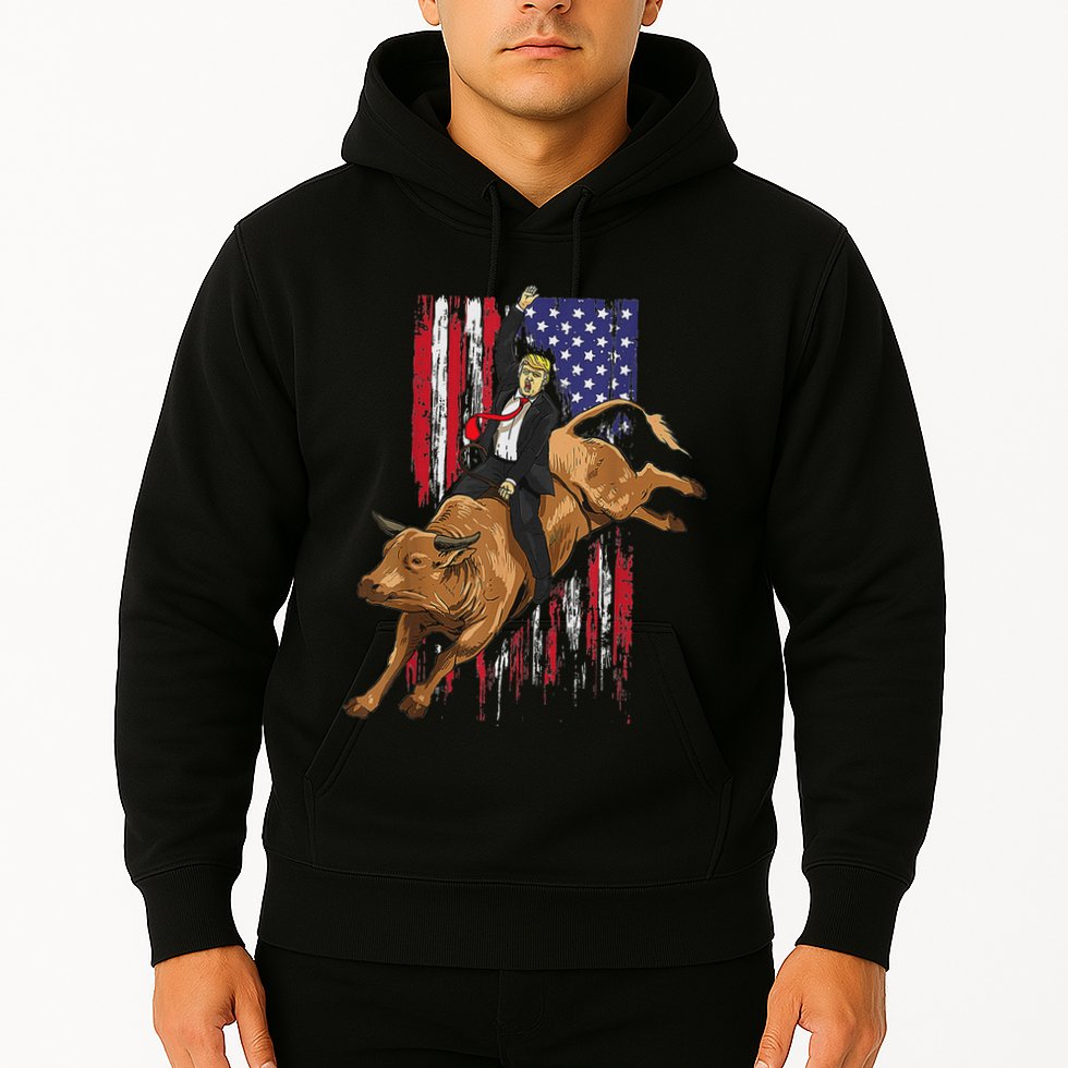 Funny Trump Rodeo Bull Rider Patriotic American Flag Trump Hoodie