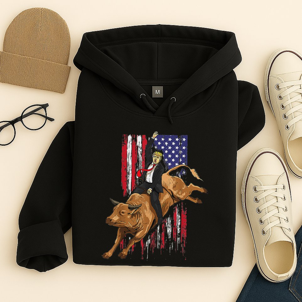 Funny Trump Rodeo Bull Rider Patriotic American Flag Trump Hoodie