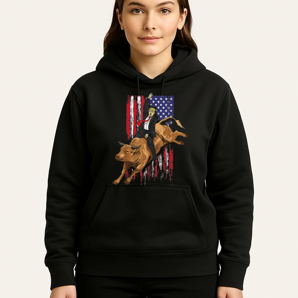 Funny Trump Rodeo Bull Rider Patriotic American Flag Trump Hoodie