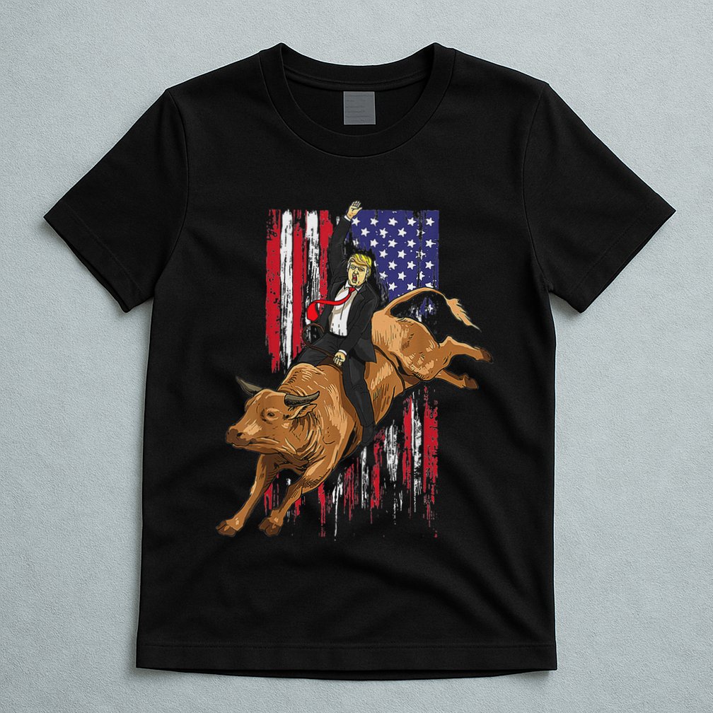 Funny Trump Rodeo Bull Rider Patriotic American Flag Trump T-Shirt