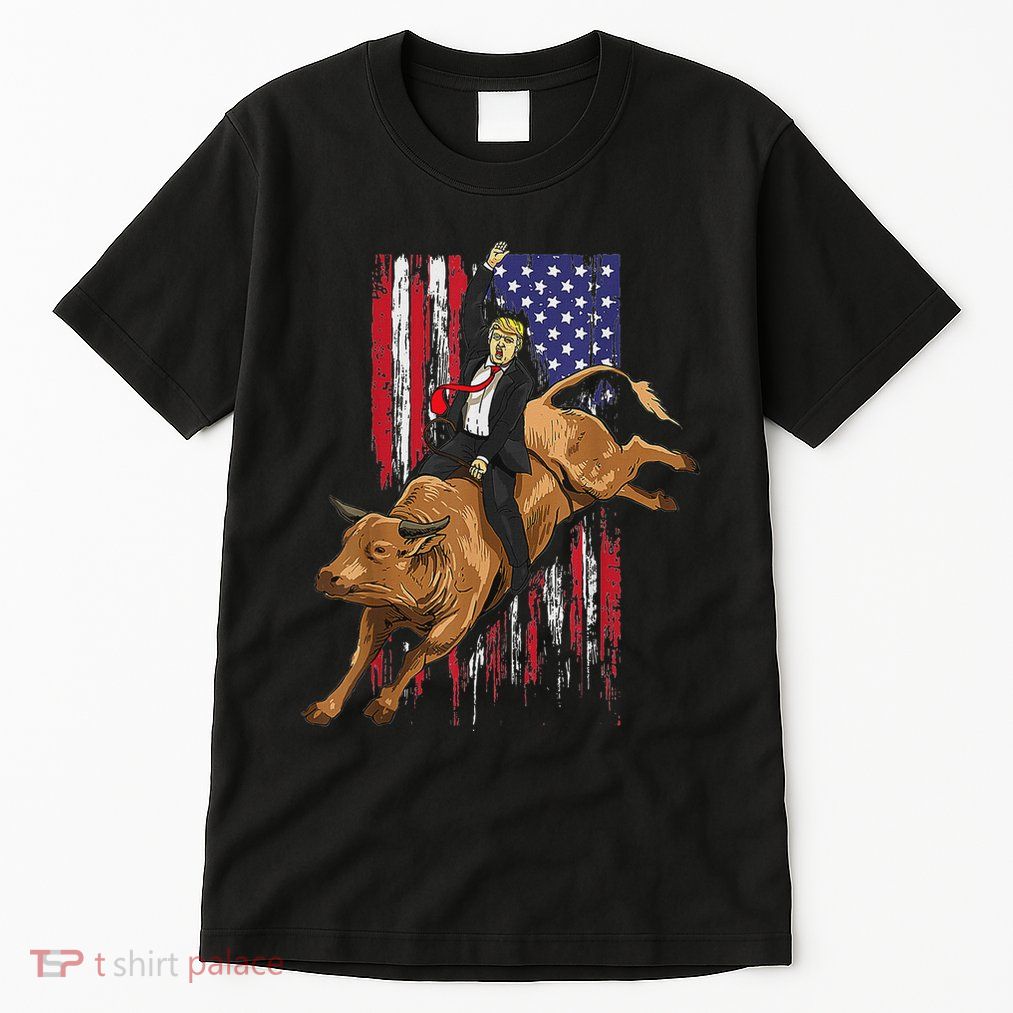 Funny Trump Rodeo Bull Rider Patriotic American Flag Trump Tall T-Shirt