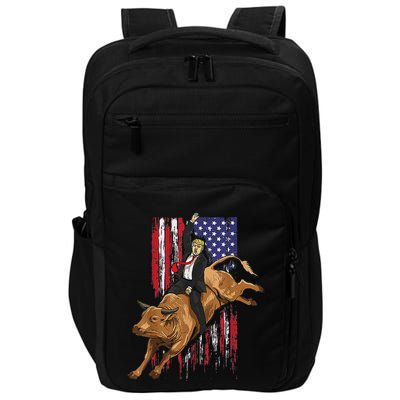 Funny Trump Rodeo Bull Rider Patriotic American Flag Trump Impact Tech Backpack