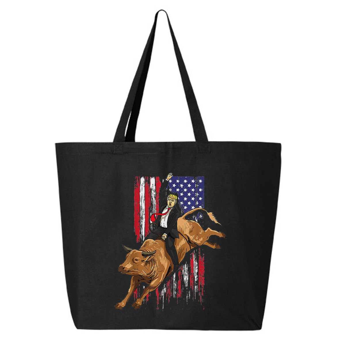 Funny Trump Rodeo Bull Rider Patriotic American Flag Trump 25L Jumbo Tote