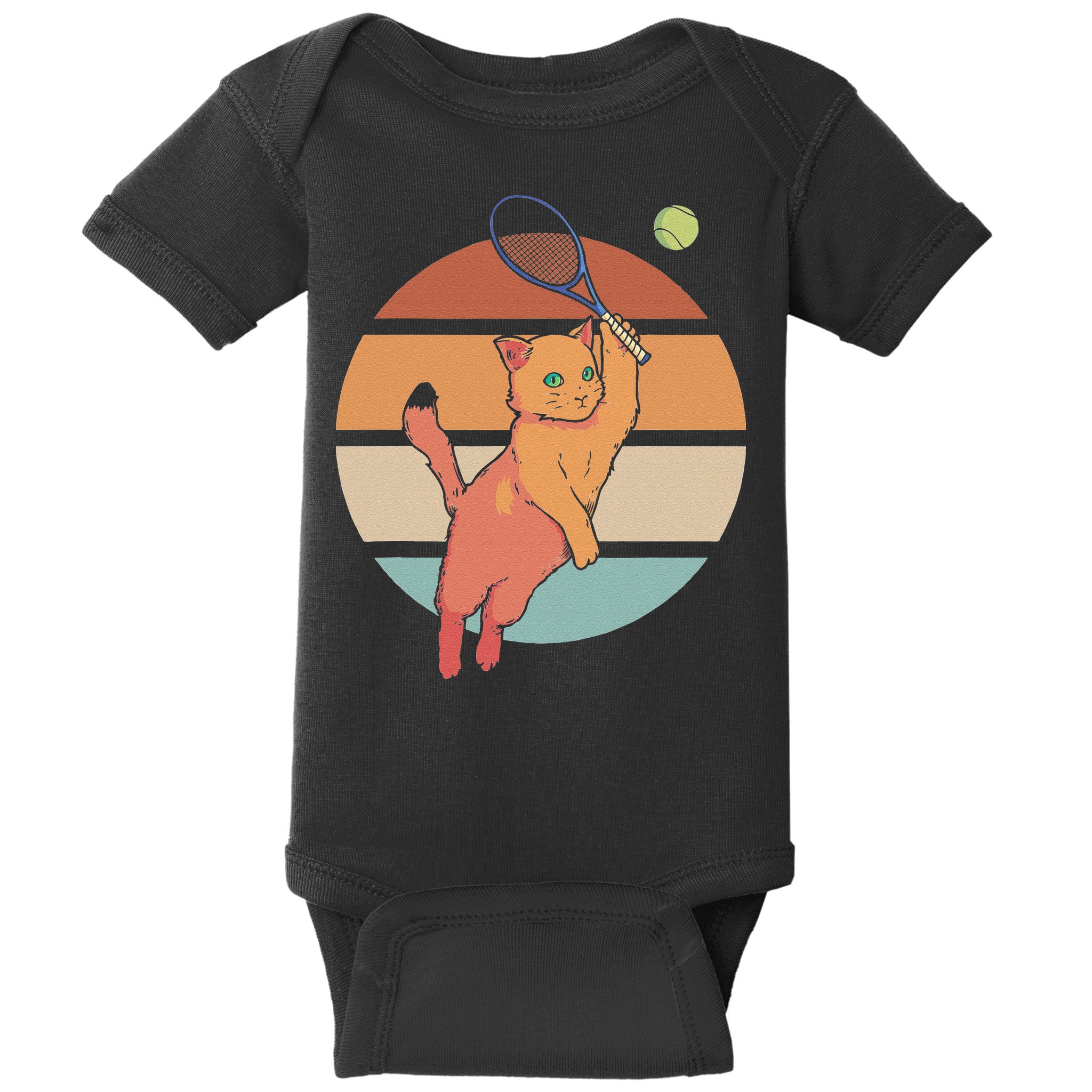 Funny Tennis Racket Cat Playing Tennis Baby Bodysuit