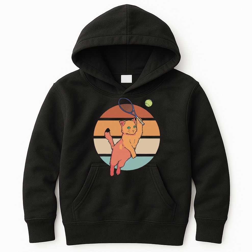 Funny Tennis Racket Cat Playing Tennis Kids Hoodie