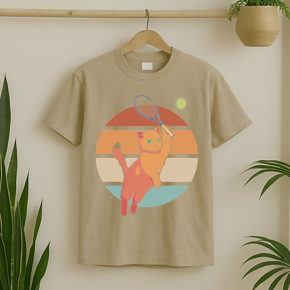 Funny Tennis Racket Cat Playing Tennis T-Shirt