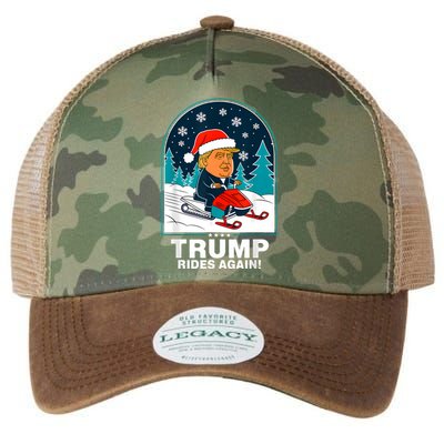 Funny Trump Rides Again Snowmobile Fun Winter 2024 Legacy Tie Dye Trucker Hat