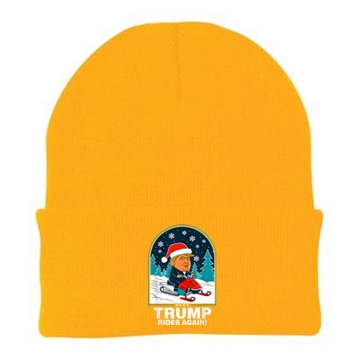 Funny Trump Rides Again Snowmobile Fun Winter 2024 Knit Cap Winter Beanie