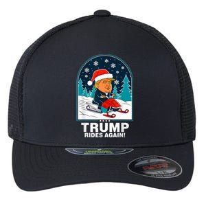 Funny Trump Rides Again Snowmobile Fun Winter 2024 Flexfit Unipanel Trucker Cap