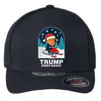 Funny Trump Rides Again Snowmobile Fun Winter 2024 Flexfit Unipanel Trucker Cap