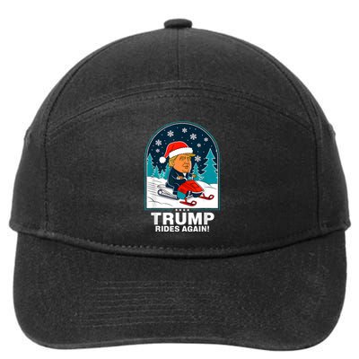 Funny Trump Rides Again Snowmobile Fun Winter 2024 7-Panel Snapback Hat