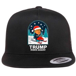 Funny Trump Rides Again Snowmobile Fun Winter 2024 Flat Bill Trucker Hat