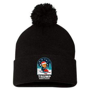 Funny Trump Rides Again Snowmobile Fun Winter 2024 Pom Pom 12in Knit Beanie