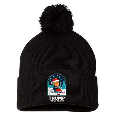 Funny Trump Rides Again Snowmobile Fun Winter 2024 Pom Pom 12in Knit Beanie