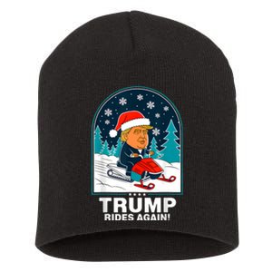 Funny Trump Rides Again Snowmobile Fun Winter 2024 Short Acrylic Beanie