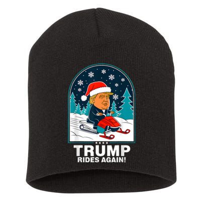 Funny Trump Rides Again Snowmobile Fun Winter 2024 Short Acrylic Beanie