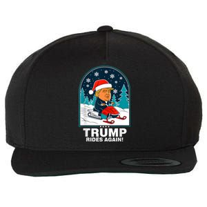 Funny Trump Rides Again Snowmobile Fun Winter 2024 Wool Snapback Cap