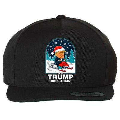 Funny Trump Rides Again Snowmobile Fun Winter 2024 Wool Snapback Cap