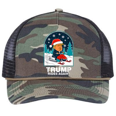 Funny Trump Rides Again Snowmobile Fun Winter 2024 Retro Rope Trucker Hat Cap