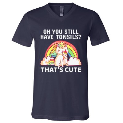 Funny Tonsil Removal Surgery Recovery Gift Tonsillectomy Cat V-Neck T-Shirt