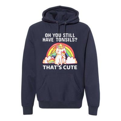 Funny Tonsil Removal Surgery Recovery Gift Tonsillectomy Cat Premium Hoodie