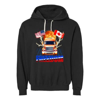 Funny Trucker Retro 80's Freedom USA Canada Flags Freedom Convoy Garment-Dyed Fleece Hoodie