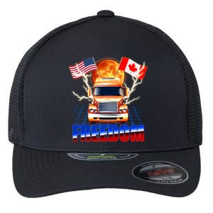 Funny Trucker Retro 80's Freedom USA Canada Flags Freedom Convoy Flexfit Unipanel Trucker Cap