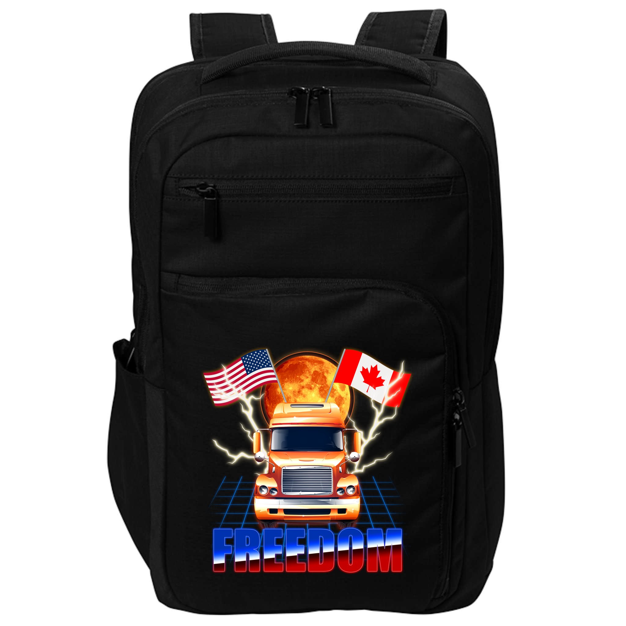 Funny Trucker Retro 80's Freedom USA Canada Flags Freedom Convoy Impact Tech Backpack