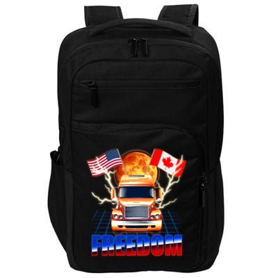 Funny Trucker Retro 80's Freedom USA Canada Flags Freedom Convoy Impact Tech Backpack