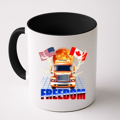 Funny Trucker Retro 80's Freedom USA Canada Flags Freedom Convoy Coffee Mug