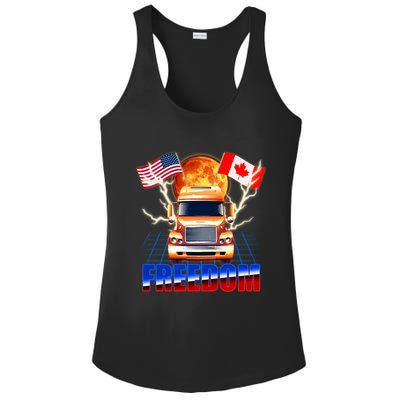 Funny Trucker Retro 80's Freedom USA Canada Flags Freedom Convoy Ladies PosiCharge Competitor Racerback Tank