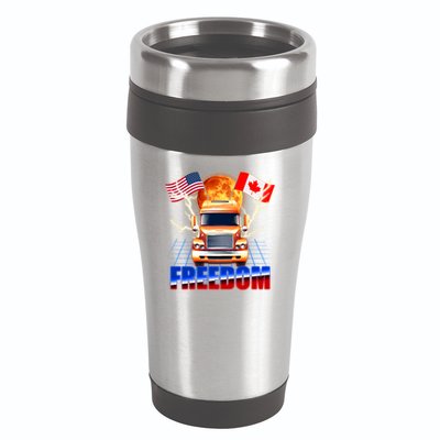 Funny Trucker Retro 80's Freedom USA Canada Flags Freedom Convoy 16oz Travel Tumbler