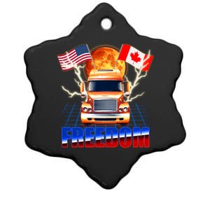 Funny Trucker Retro 80's Freedom USA Canada Flags Freedom Convoy Ceramic Star Ornament