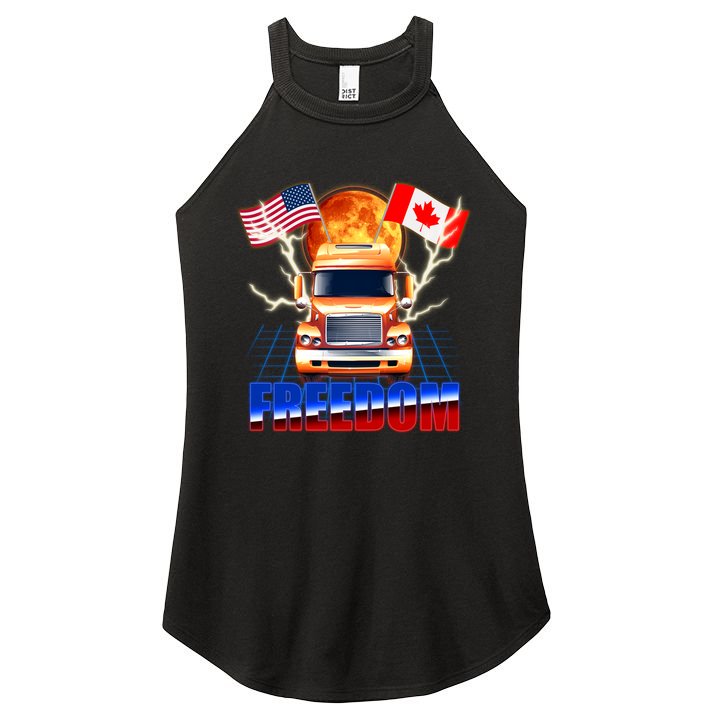 Funny Trucker Retro 80's Freedom USA Canada Flags Freedom Convoy Women's Perfect Tri Rocker Tank