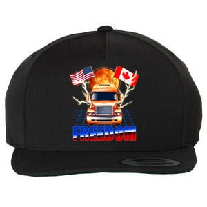 Funny Trucker Retro 80's Freedom USA Canada Flags Freedom Convoy Wool Snapback Cap