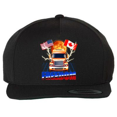Funny Trucker Retro 80's Freedom USA Canada Flags Freedom Convoy Wool Snapback Cap