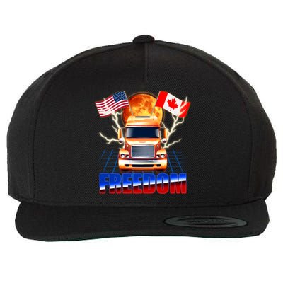 Funny Trucker Retro 80's Freedom USA Canada Flags Freedom Convoy Wool Snapback Cap