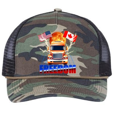 Funny Trucker Retro 80's Freedom USA Canada Flags Freedom Convoy Retro Rope Trucker Hat Cap