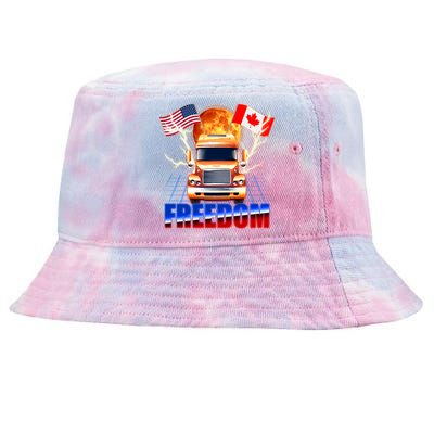 Funny Trucker Retro 80's Freedom USA Canada Flags Freedom Convoy Tie-Dyed Bucket Hat