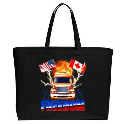 Funny Trucker Retro 80's Freedom USA Canada Flags Freedom Convoy Cotton Canvas Jumbo Tote