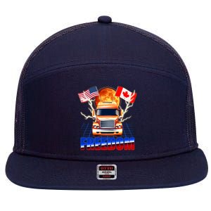 Funny Trucker Retro 80's Freedom USA Canada Flags Freedom Convoy 7 Panel Mesh Trucker Snapback Hat