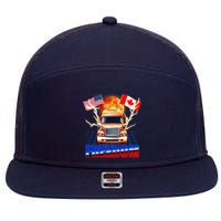 Funny Trucker Retro 80's Freedom USA Canada Flags Freedom Convoy 7 Panel Mesh Trucker Snapback Hat