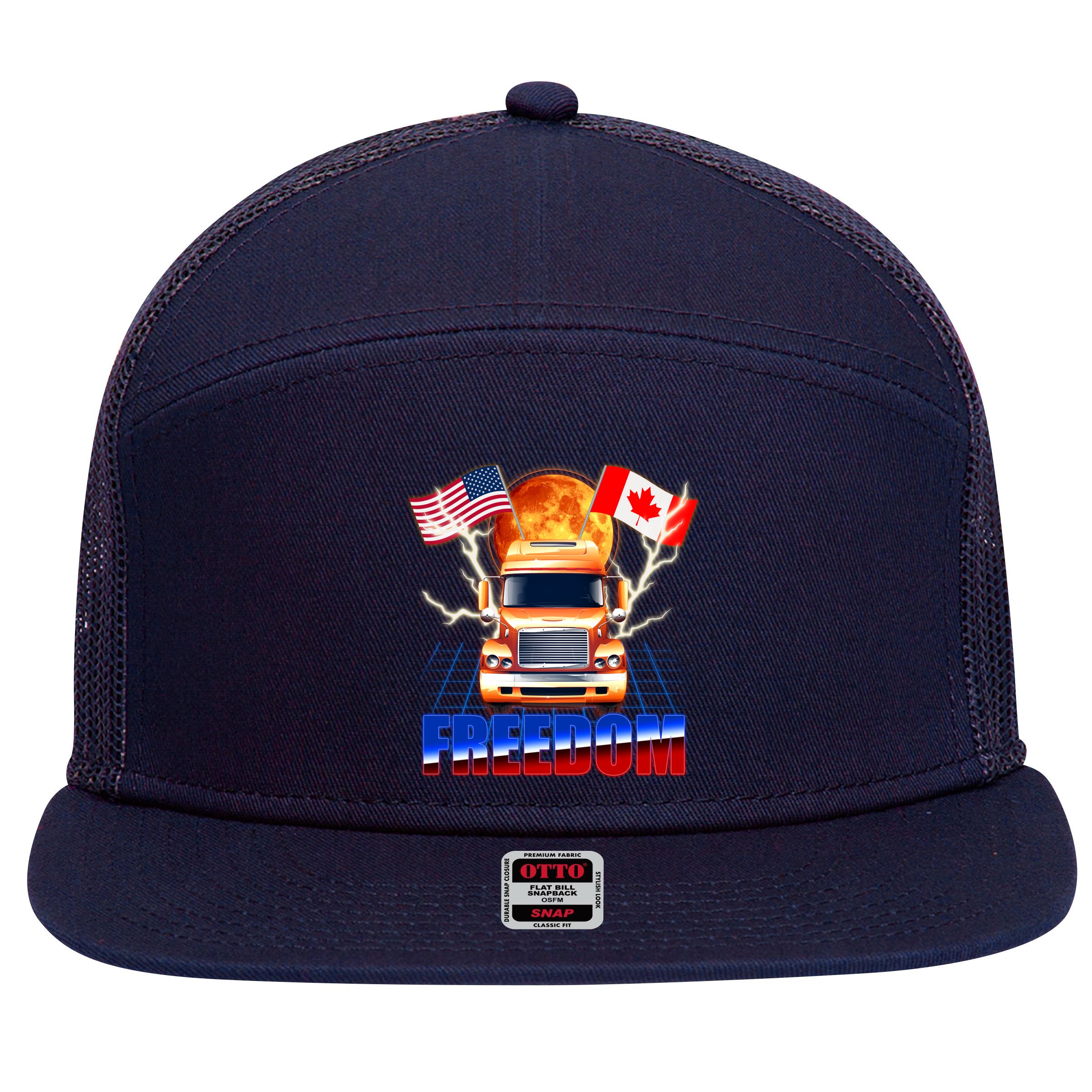 Funny Trucker Retro 80's Freedom USA Canada Flags Freedom Convoy 7 Panel Mesh Trucker Snapback Hat