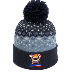 Funny Trucker Retro 80's Freedom USA Canada Flags Freedom Convoy The Baniff Cuffed Pom Beanie