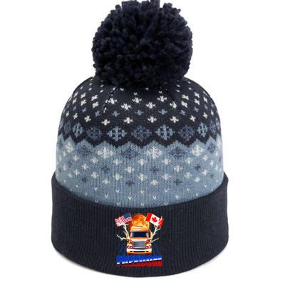 Funny Trucker Retro 80's Freedom USA Canada Flags Freedom Convoy The Baniff Cuffed Pom Beanie